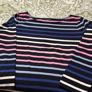 Talbots Navy Long Sleeve Stripe Top with Pink & Blue